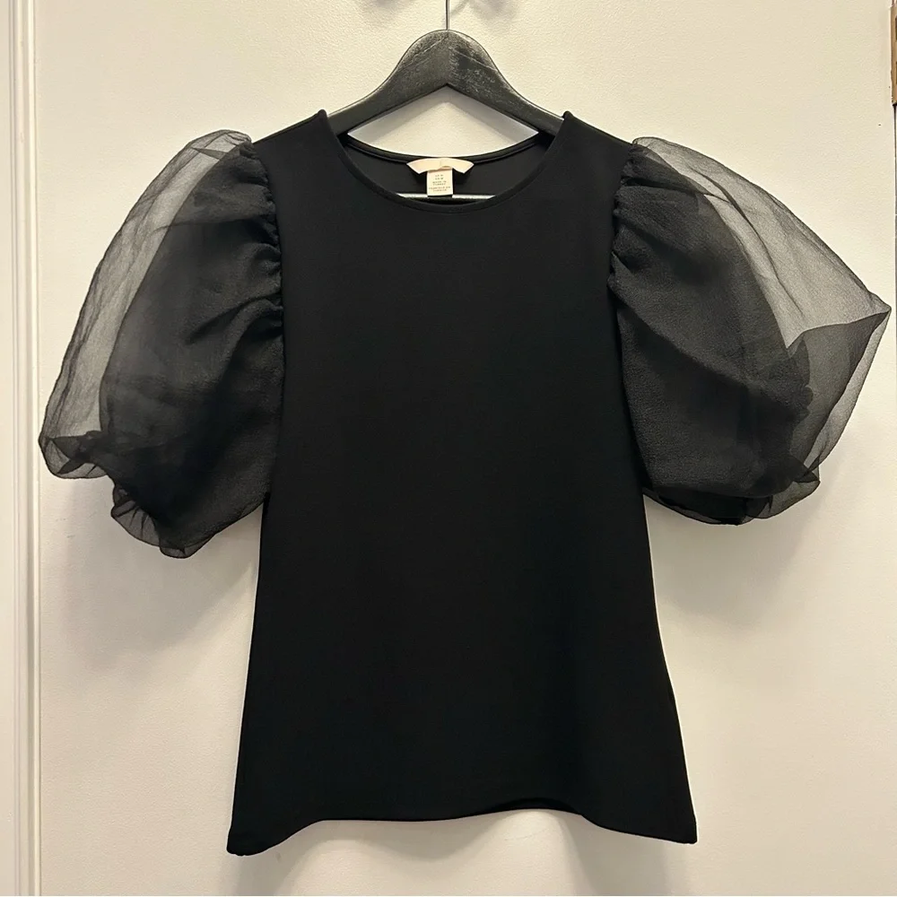H&M Black Sheer Puff Sleeve Blouse minimalist chic staple piece size M - Picture 6 of 6